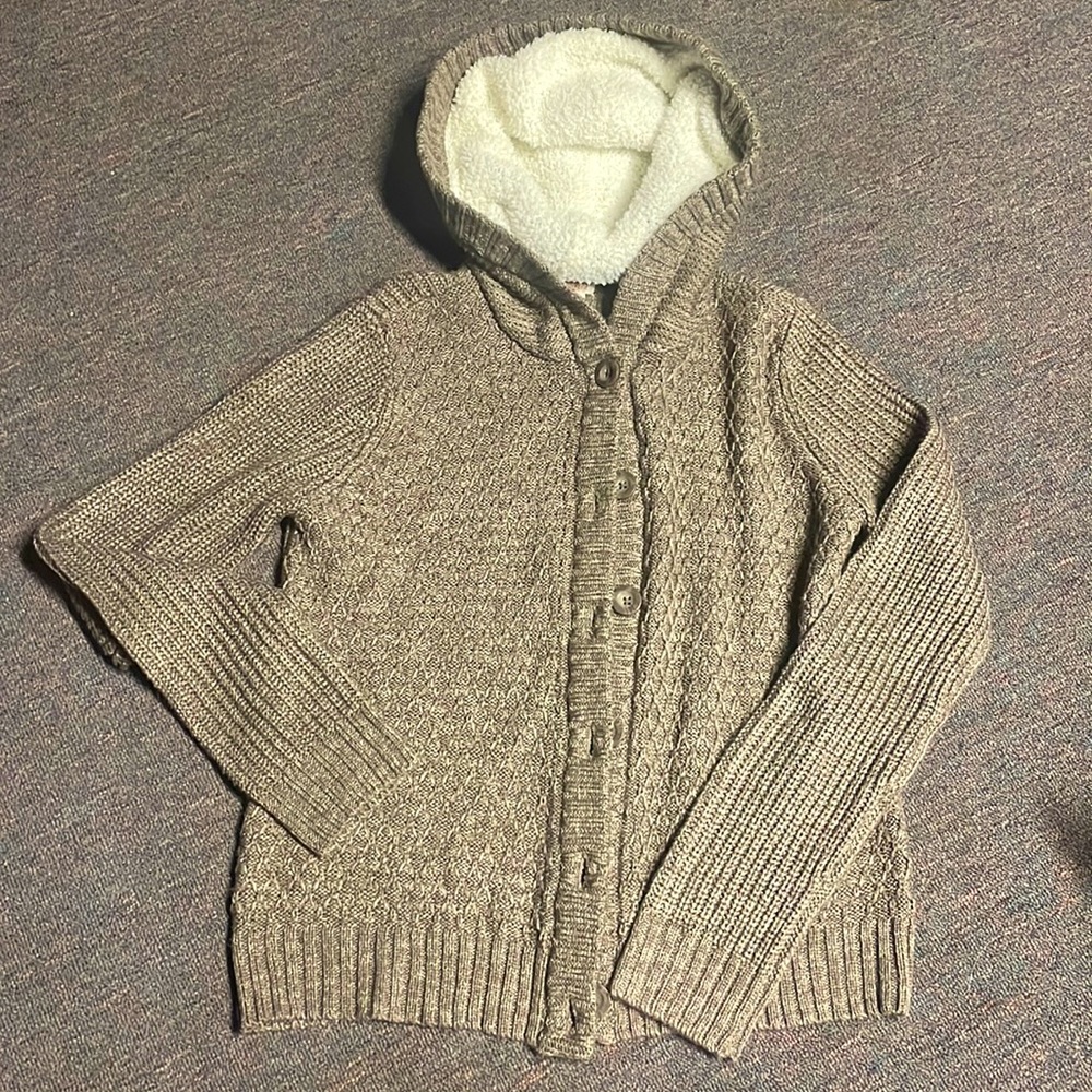 Mossimo Tan hoodie sweater Sherpa lined hood L